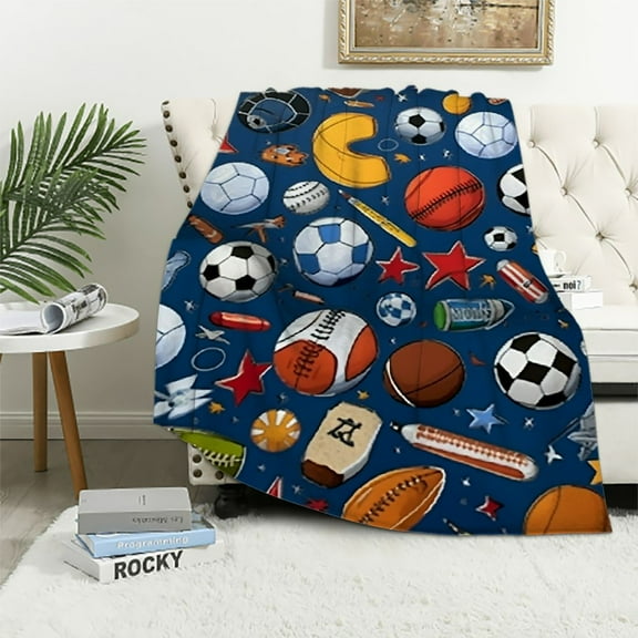 ONETECH Sports Blanket, Sports Fan Throw Blanket for Men, Women and Kids, Basketball Baseball Football Soccer Throw Blanket, Cool Sports Blanket for Boys, Kids, and Children, 40x50in