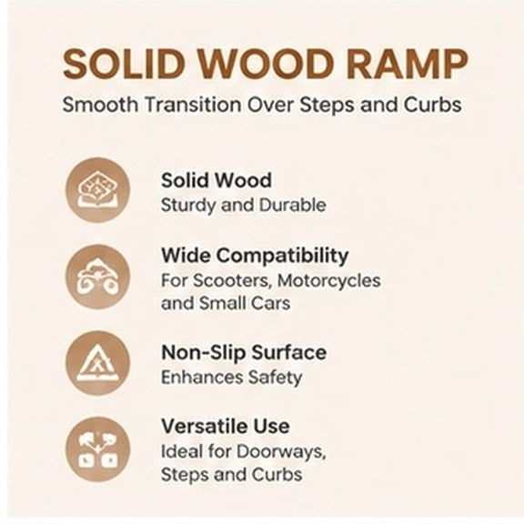 OHOIOLLA Solid Wood Threshold Ramp Pad for Doorways and Driveways Nonslip Beige