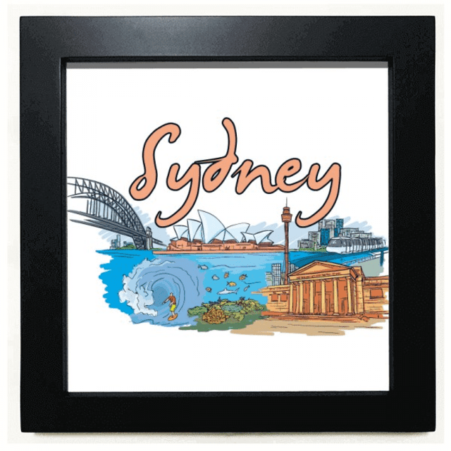 Australie Ville Sydney Opera Aquarelle Noir Carré Cadre Photo Mur Table