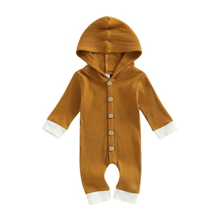 

TheFound 3 Colors Toddler Baby Boys Girls Jumpsuit Pants Long Sleeve Single Breasted Hooded Knit Romper Clothes