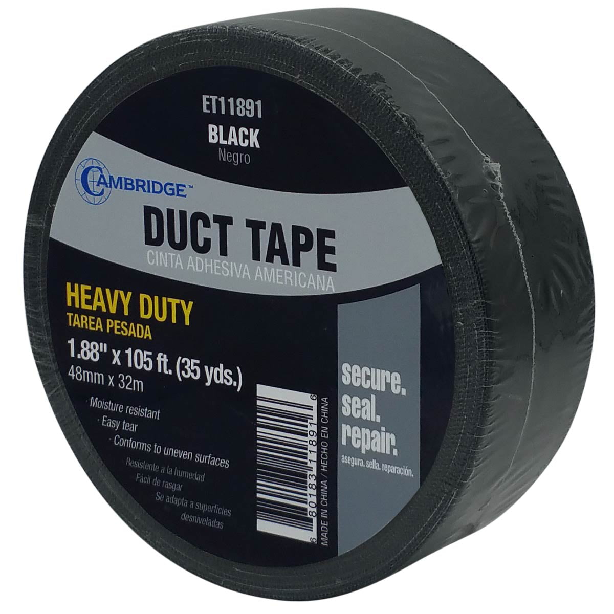 Cambridge Heavy Duty Duct Tape, Black, 1.88 Inch by 35 Yards, 1 Roll ...