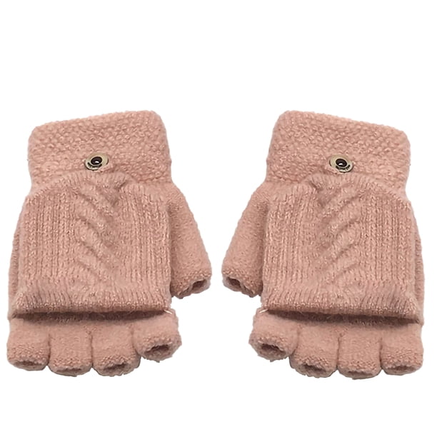 Greeniant 1 par de guantes de invierno para mantener el calor con solapa, guantes de punto para senderismo al aire libre, mitones sin dedos 2 en 1, rosa Deportes de nieve rosado rojo Greeniant OD000499-06