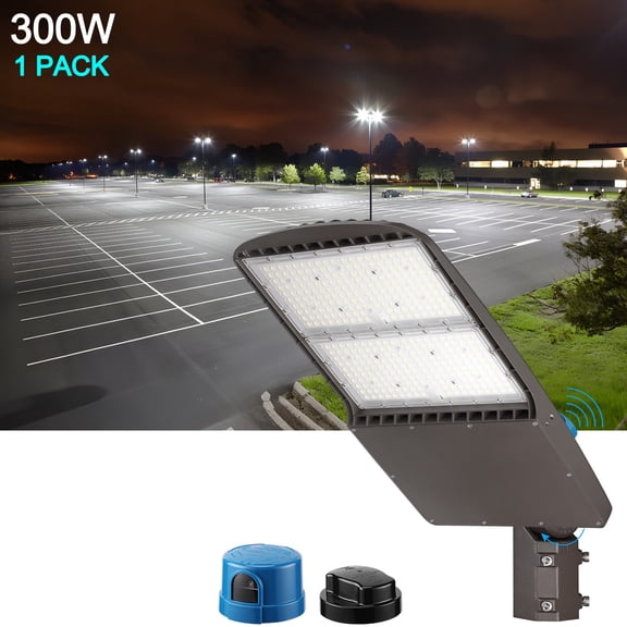 300W LED Parking Lot Lights with Photocell, Dusk to Dawn Commercial Grade Hardwired Pole Barn Lights, UL & DLC Listed, IP65 Waterproof, Slip Fitter Included, 5000K Daylight