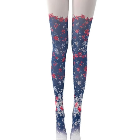 

TONGMI Women Gradient Floral Printed Silky Pantyhose Harajuku Fake Stockings Velvet Skinny Leggings College Style Footed Tights
