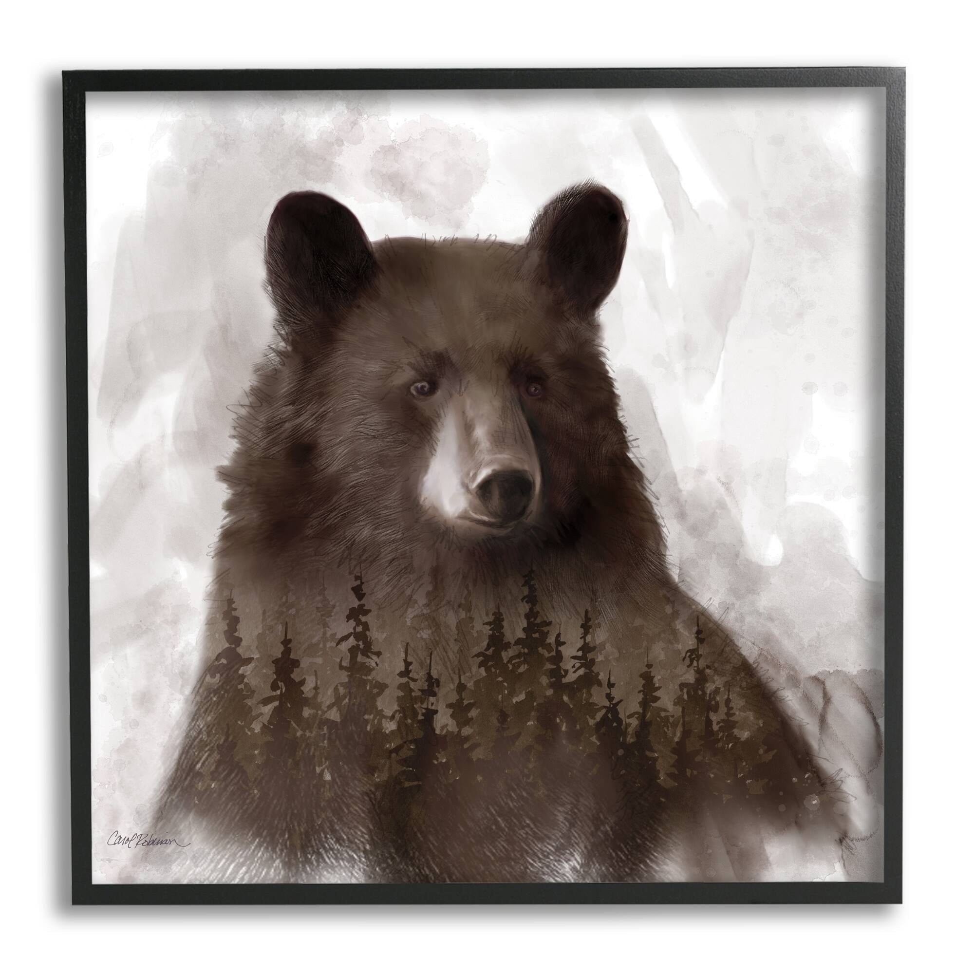 Stupell Industries Woodland Brown Bear Portrait Abstract Pine Tree Forest, 24 x 24, Design by Carol Robinson