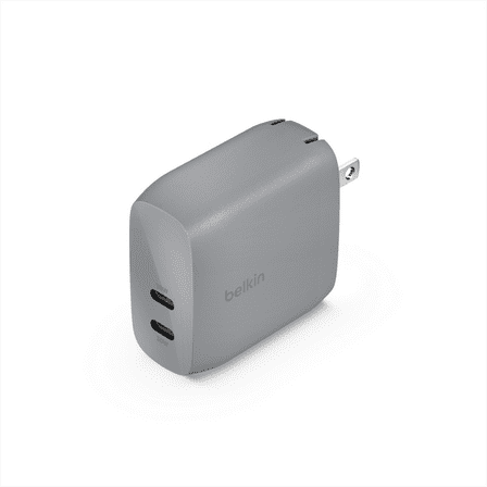 Belkin BoostCharge Dual USB-C Wall Charger with PPS 60W for Apple iPhone 16, iPad, Samsung Galaxy S25, Google Pixel, Nintendo Switch 2 - Compatible w/C to Lightning & C to C Cables - Gray