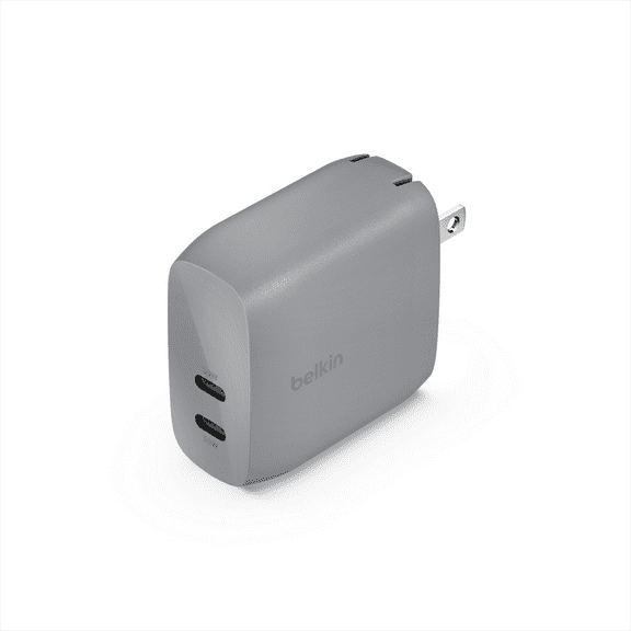 Belkin BoostCharge Dual USB-C Wall Charger with PPS 60W for Apple iPhone 16, iPad, Samsung Galaxy S25, Google Pixel, Nintendo Switch 2 - Compatible w/C to Lightning & C to C Cables - Gray
