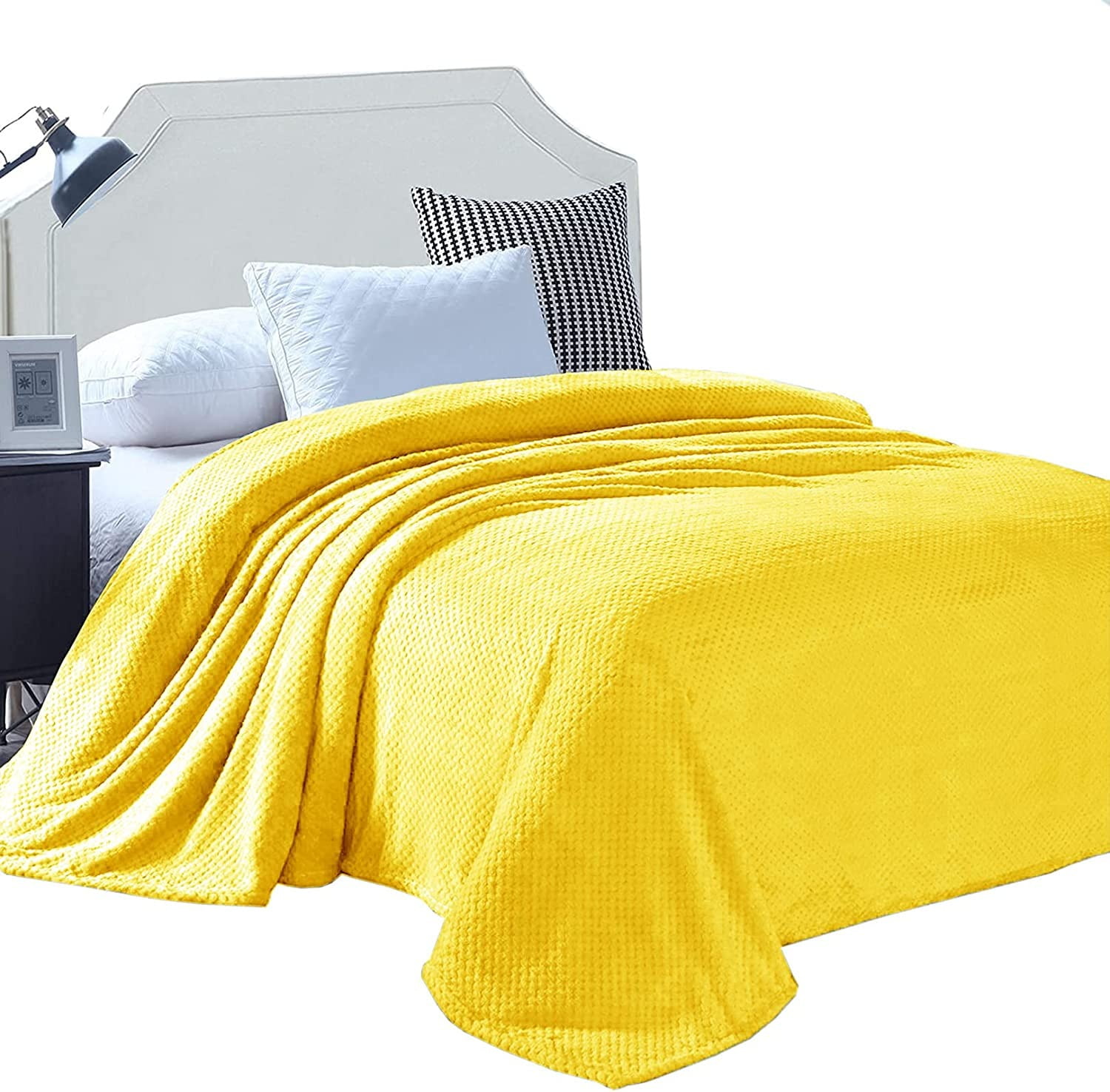 Exclusivo Mezcla Waffle Textured Soft Fleece Blanket,Queen Size Bed Blanket (Bright Yellow,90x90