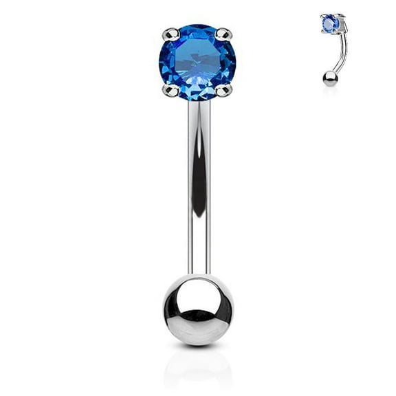16GA 3mm CZ Prong Set 316L Surgical Steel Eyebrow Curved Barbell Ring