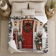 thumbnail image 5 of Snowy Farmhouse Christmas Porch Red Door Evergreen Wreath, Festive Holiday Scene, Warm Flannel Blanket for Ranch House and Living Room, Art Lovers Christmas Gift, Festive Home Decor, 5 of 9