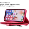 thumbnail image 3 of Wallet Case for iPhone XR,Magnetic Handbag Zipper Pocket PU Leather Flip with 9 Card Slots and Wrist Strap Folio TPU Inner Stand Case for iPhone XR - Rose Red, 3 of 14