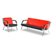Office Reception Sofa Set PU Leather 3 Pcs Waiting Room Chairs Solon Guest Bench W/1PCS Red