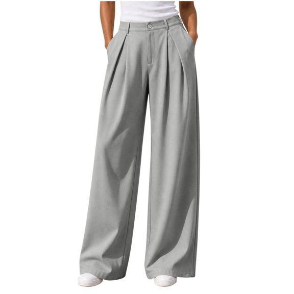 Solid Dress Slacks Baeitkot Women's Winter Fashion Casual Solid Color Button Zipper Pleated Loose Suit Pants