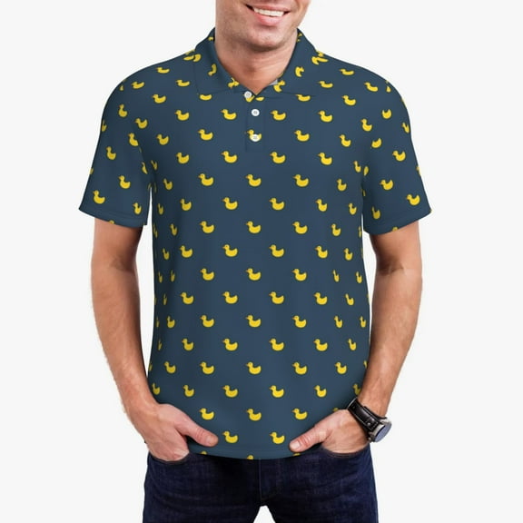 Kdxio Cartoon Ducks Print Men's Short Sleeve Polo Shirt,Midweight Men's Shirt-Small