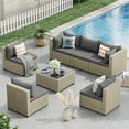 thumbnail image 6 of POTEBAN 7 Piece Outdoor Patio Furniture Set, Grey Rattan Wicker Outdoor Conversation Sectional Sofa Set with Cushions for Backyard, Gray, 6 of 9