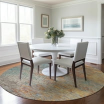 Addison Rugs Chantille Indoor/Outdoor Transitional Abstract Teal Washable Round Rug, 8' x 8'