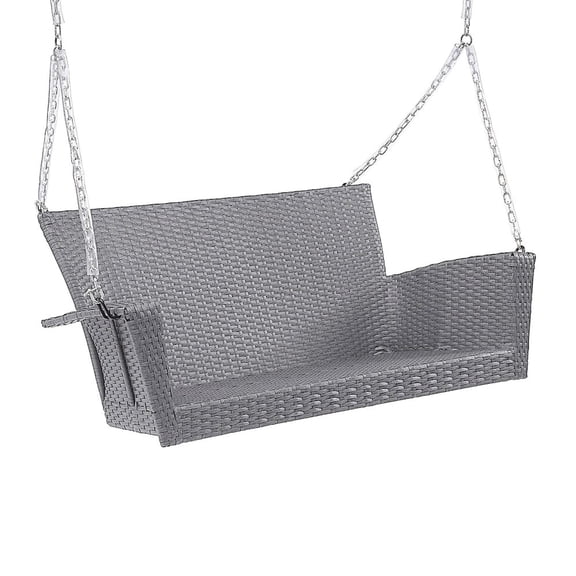 International Caravan Resin Wicker/ Steel Contemporary Hanging Loveseat Swing, Weathered Grey