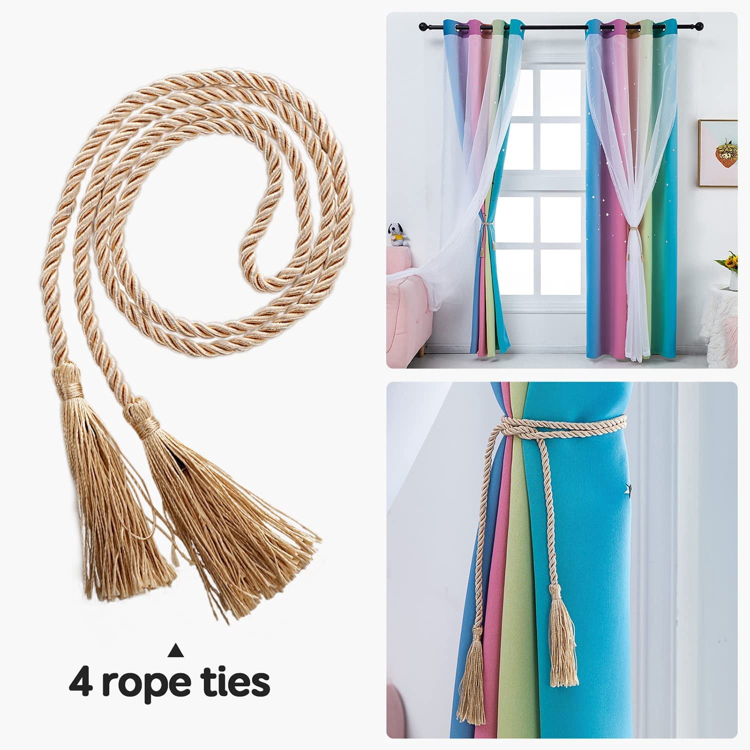 Anjee Blackout Curtains for Kids Girls Bedroom Curtain,Star Curtain Dual Layer Curtains with Sheer 2 Panel Set,52" x 84",Blue Pink Yellow