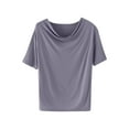 thumbnail image 3 of Hvot&aat Women's Summer T Shirts Pleated Cowl Neck Short Sleeve Blouses Solid Color Loose Fit Going Out Tees, 3 of 5