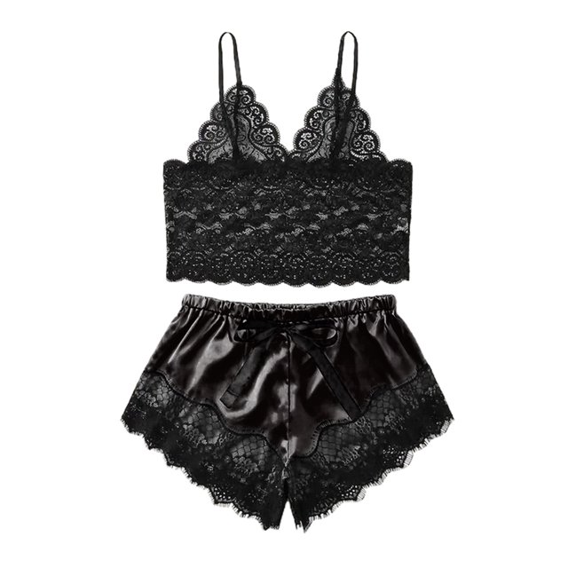 Conjunto de Lencería de Mujer Sunnimix Bralette Top y Shorts Homewear Rojo S XL Negro