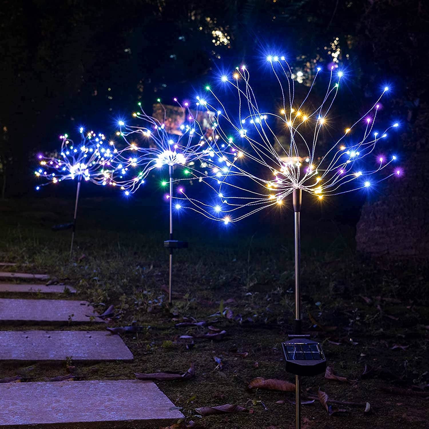 Solar Garden Lights Solar Firework Lights 120 LED 2 Pack, Waterproof Solar Lights Outdoor Garden Fairy for Outside Landscape, Yard Decor, Lawn, Patio, Christmas Decoration Parties (Colorful)