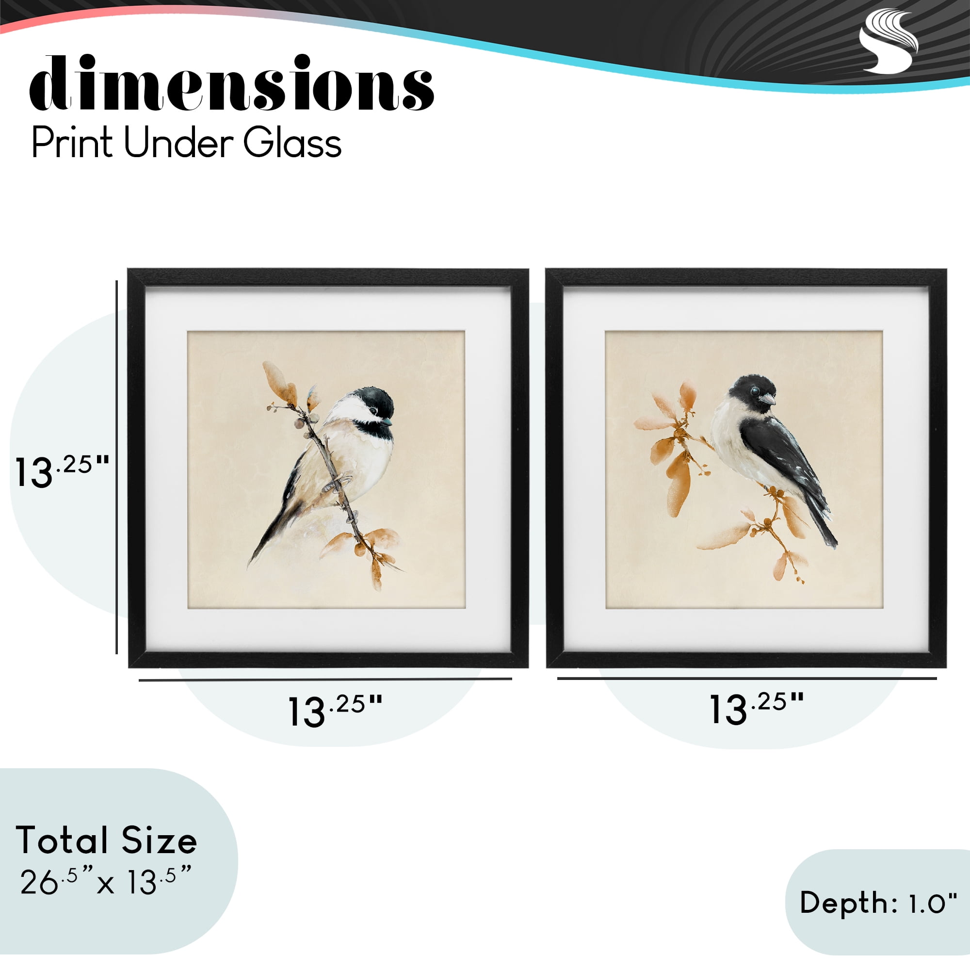 Stupell Industries Muted Chickadees on Beige 2 Piece Black Framed Print Under Glass Set, design by Diannart