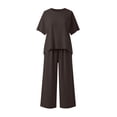 thumbnail image 6 of Xdegoge Linen Two Piece Lounge Sets for Women Casual Short Sleeve Asymmetrical Top and Cropped Wide Leg Pants Outfit Loose Fit Drawstring Waist Trousers Flowy Summer Activewear, 6 of 9