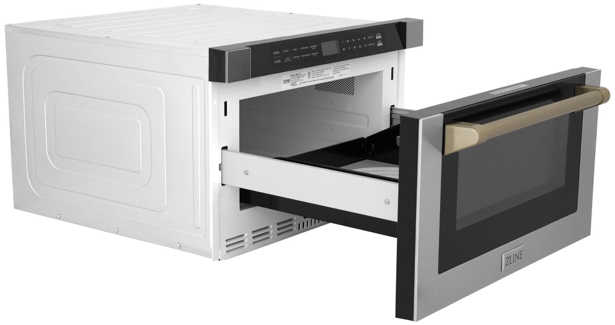 ZLINE Autograph Edition 24" 1.2 cu. ft. Built-in Microwave Drawer in Black Stainless Steel and Gold Accents