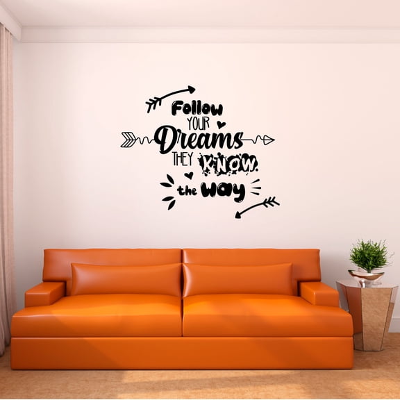 Home Wall Decal - Follow Your Dreams to Know Way - Joyful Adventure Design Motivational Dream Quote with Arrow Designs - Proudly Hand Made Decal - Size: 10 In(W) x 8 In(H)