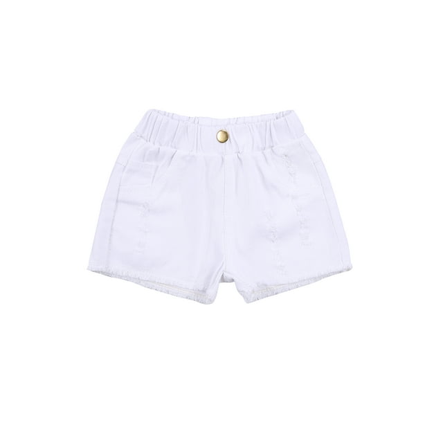 Faithtur Kids Denim Shorts, Girls Solid Color High Elastic Waist Ripped Jeans
