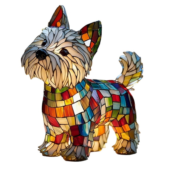 Stained Glass Dog Lamp,Rainbow Pup Lamp - Stained Glass Dog LED Night Light, USB Powered Table Lamp for Bedroom & Desk, Yorkshire Terrier Gift for Dog Lovers & Pet Home Decor (Resin)