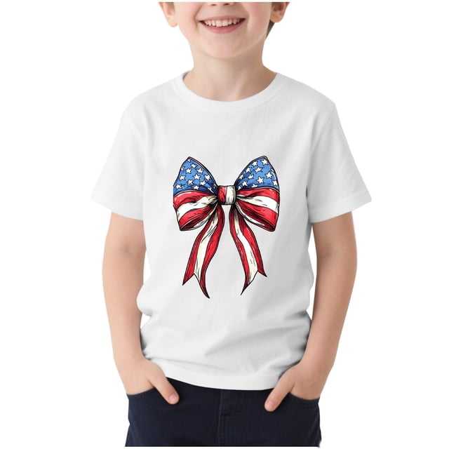 T-Shirt pour Enfants, Imprimé de la Fête de l'Indépendance à Manches Courtes et Col Rond, Haut Décontracté et Polyvalent pour Garçons et Filles de 3 à 15 Ans