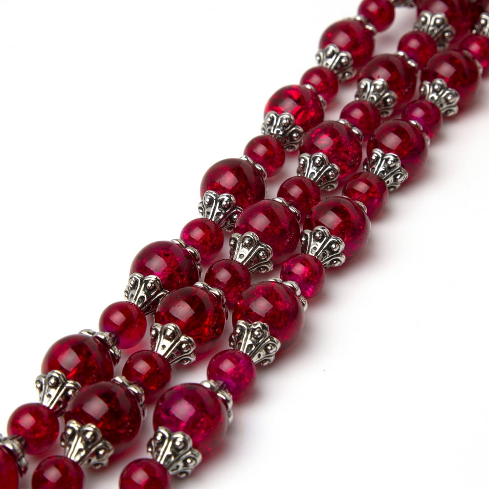 Cousin DIY Glass Dark Red Crackle Beads with Caps Strand, 99 Piece