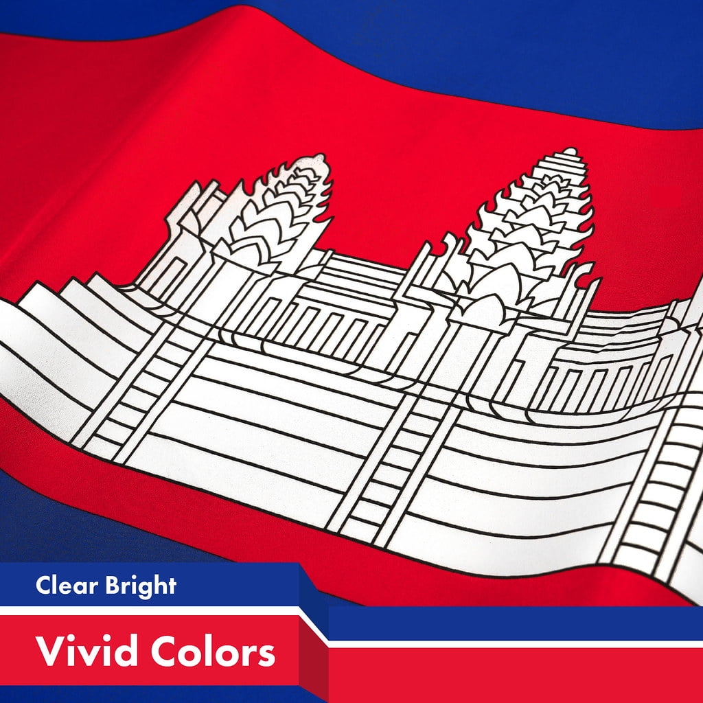 G128 2 Pack: Cambodia Cambodian Flag | 3x5 Ft | LiteWeave Pro Series Printed 150D Polyester | Country Flag, Indoor/Outdoor, Vibrant Colors, Brass Grommets, Thicker and More Durable Than 100D 75D Poly