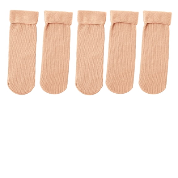 VISALY Winter Mid-Calf Fleece Socks Cotton Snow Socks for Men and Women,5 Pcs Thick Warm Winter Cozy Thermal Socks,Home Floor Socks,Postpartum Socks 5-Piece Set for Unisex Beige One Size