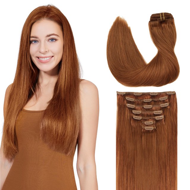 Extensiones de cabello GOO GOO, cabello humano real, 14 pulgadas, 120 g, 7 unidades, castaño