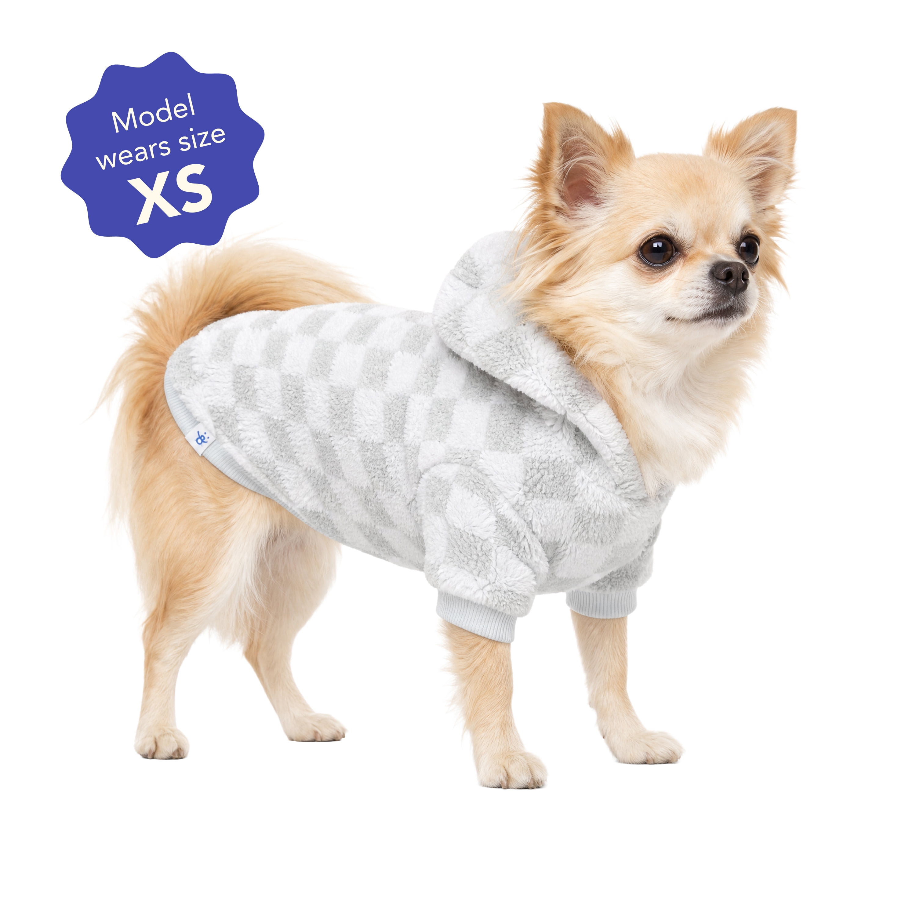 Oodles Checkerboard Fall Sherpa Dog Hoodie, Blue, XS