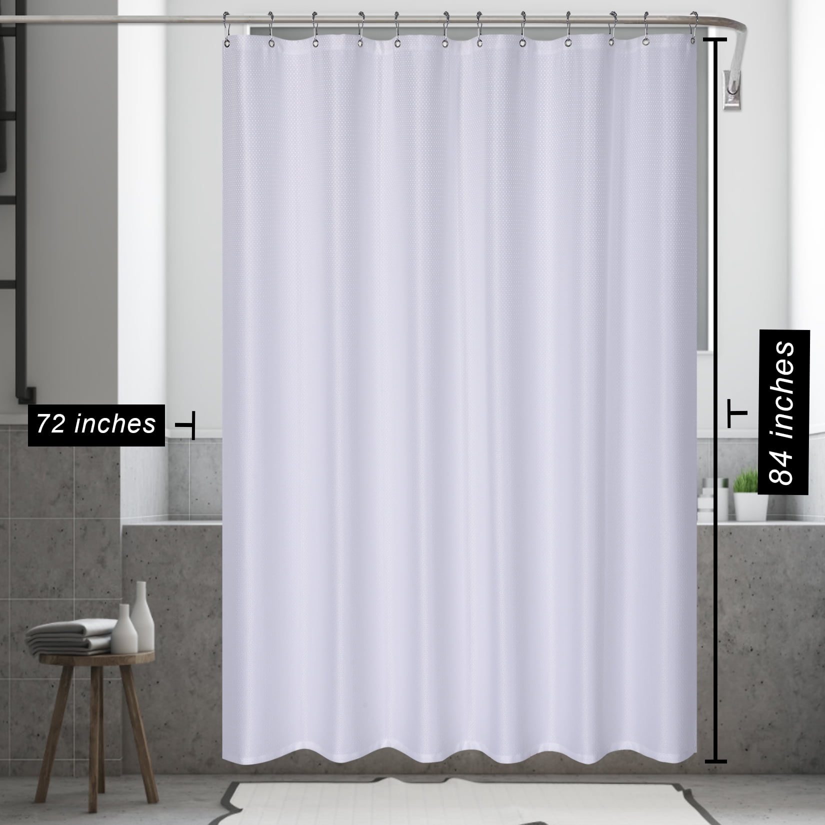 White Extra Long Shower Curtain 72"Wx84"L Heavy Duty Water Resistant