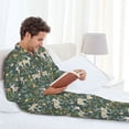thumbnail image 6 of Naloa Deer And Flowers Men’s Pajamas Set - Long Sleeve Button Down Sleep Shirt and Pajama Bottoms Sleepwear Set-Large, 6 of 7