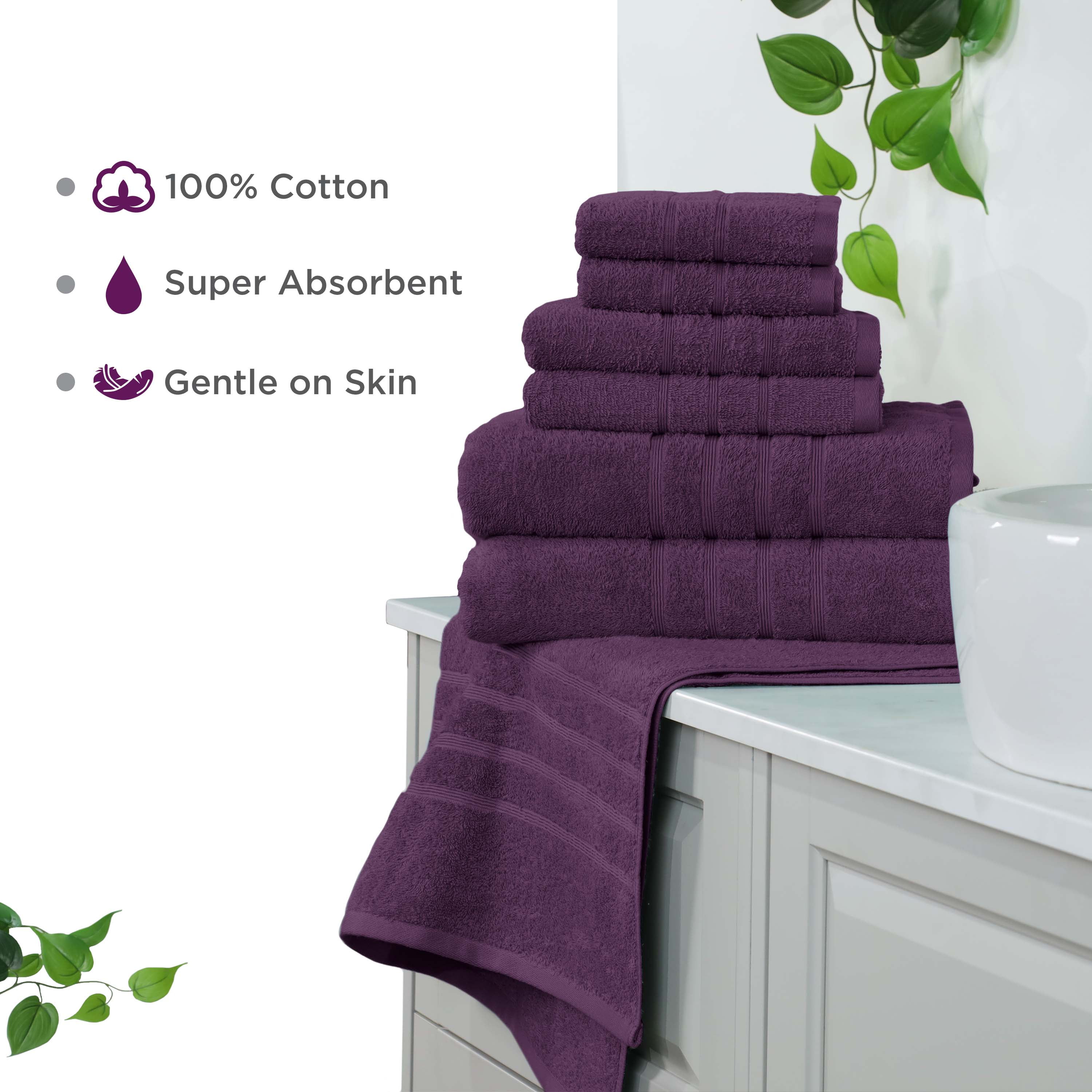 Martex 6-Piece Towel Set | 100% Cotton Soft & Absorbent Bath Towels | Dark Purple