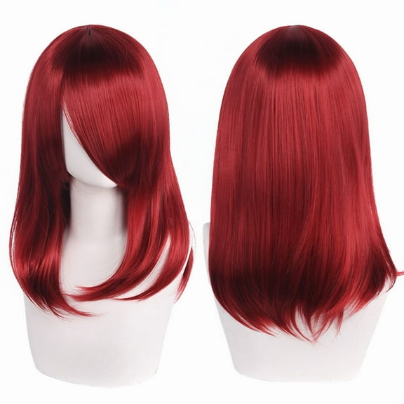 Namzi 1pc 40cm Short Wig, Cosplay Wig, Straight Wig, Synthetic Wig, Shoulder Length Wig,Dark Red