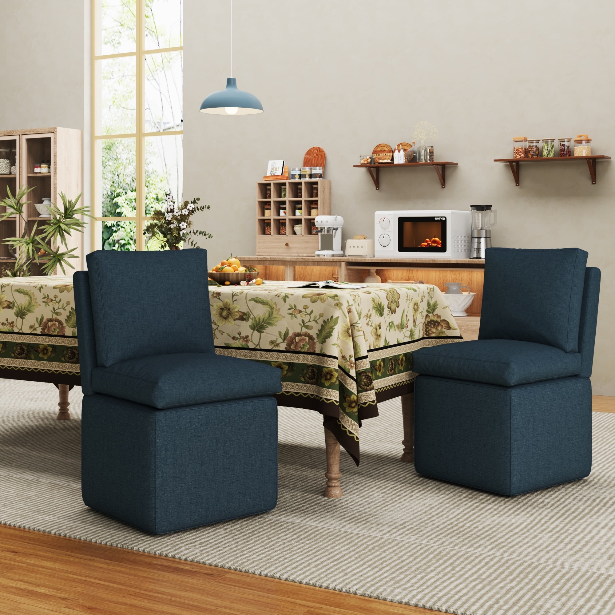 Upholstered Dining Chairs Set of 2, Modern Dining Room Chairs with Back, Kitchen Side Chairs for Living Room, Bedroom, Blue