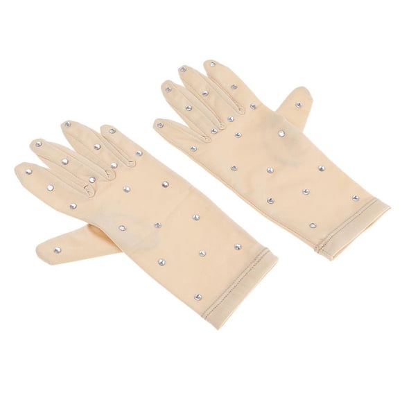 Qarigey Elastic Girls Gloves with Rhinestones for Skating Competition Ice Figure Vestidos L