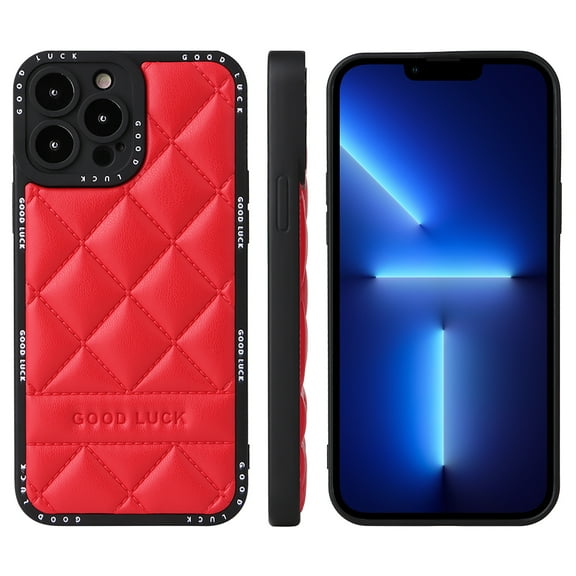 Dteck Case for Apple iPhone 13 Pro,Stylish Rhombus Pattern PU Leather Shockproof Anti-scratch PC Hybrid Lightweight Phone Cover,Red
