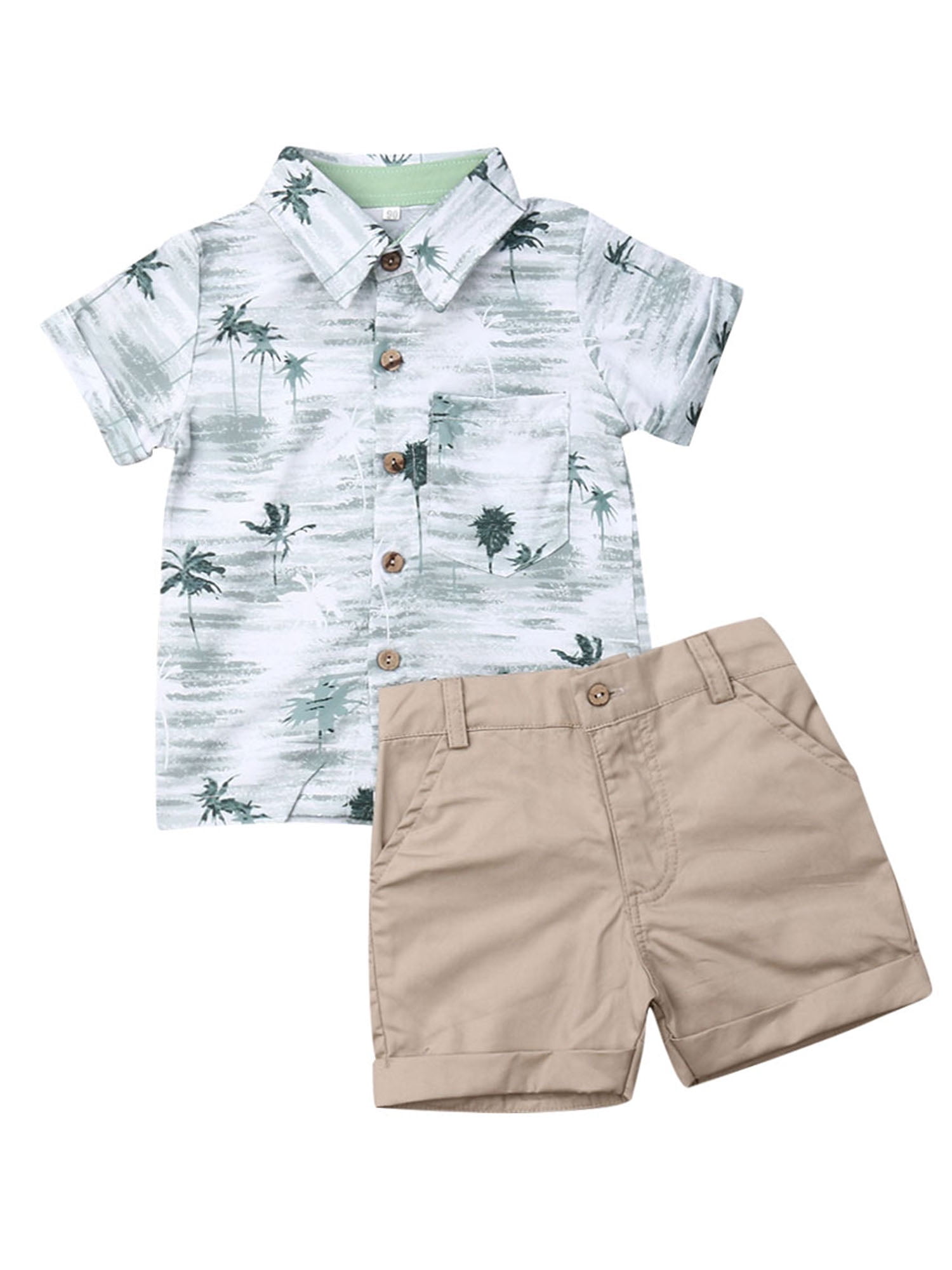 Car Cartoon Printed Kids Boys T-Shirt Tops Plaid Shorts Pants Summer Outfit Sets