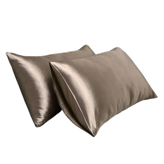 AUQ 2Pcs Silk Pillow Cases Skin-Friendly touch Polyester Satin Pillowcase Breathable Fabric Keep Dry Satin Pillowcase with Zipper 20x29in,Brown