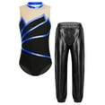 thumbnail image 3 of TSSOE Girls 2Pcs Dance Outfits Sleeveless Sheer Mesh Patchwork Leotard and Pants Set for Ice Skating Gymnastics Royal Blue&Black 6, 3 of 5