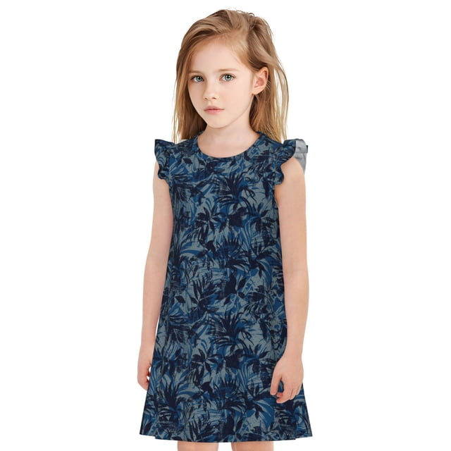 Balery Hawaiian Style Camisón de princesa para niñas, pijama de algodón con mangas abullonadas, suave y bonito.-Medium