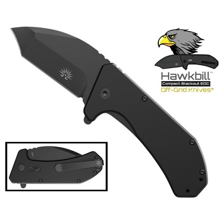 Off-Grid Knives - HAWBILL BLACKOUT COMPACT (OG-850XB) - EDC Folding Knife with Safety Grid-Lock, Cryo AUS8 Blade Steel, G10 & Tip-Up Reversable Deep Carry Pocket