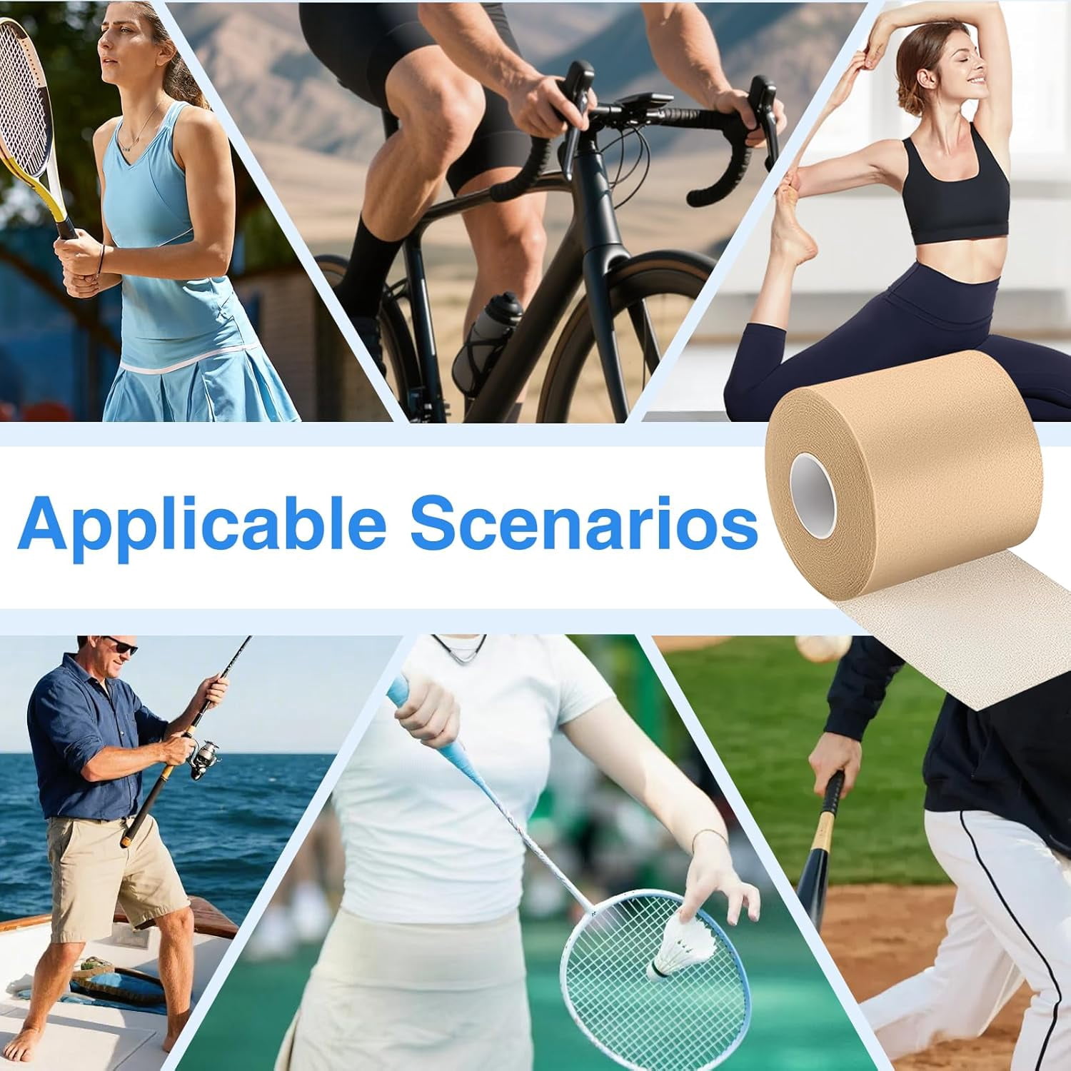 8 Rolls 6 cm x 20 m Pre Wrap Sports Tape, Non Adhesive Underwrap Sports Tape for Hair Ankles Wrists Hands and Knees